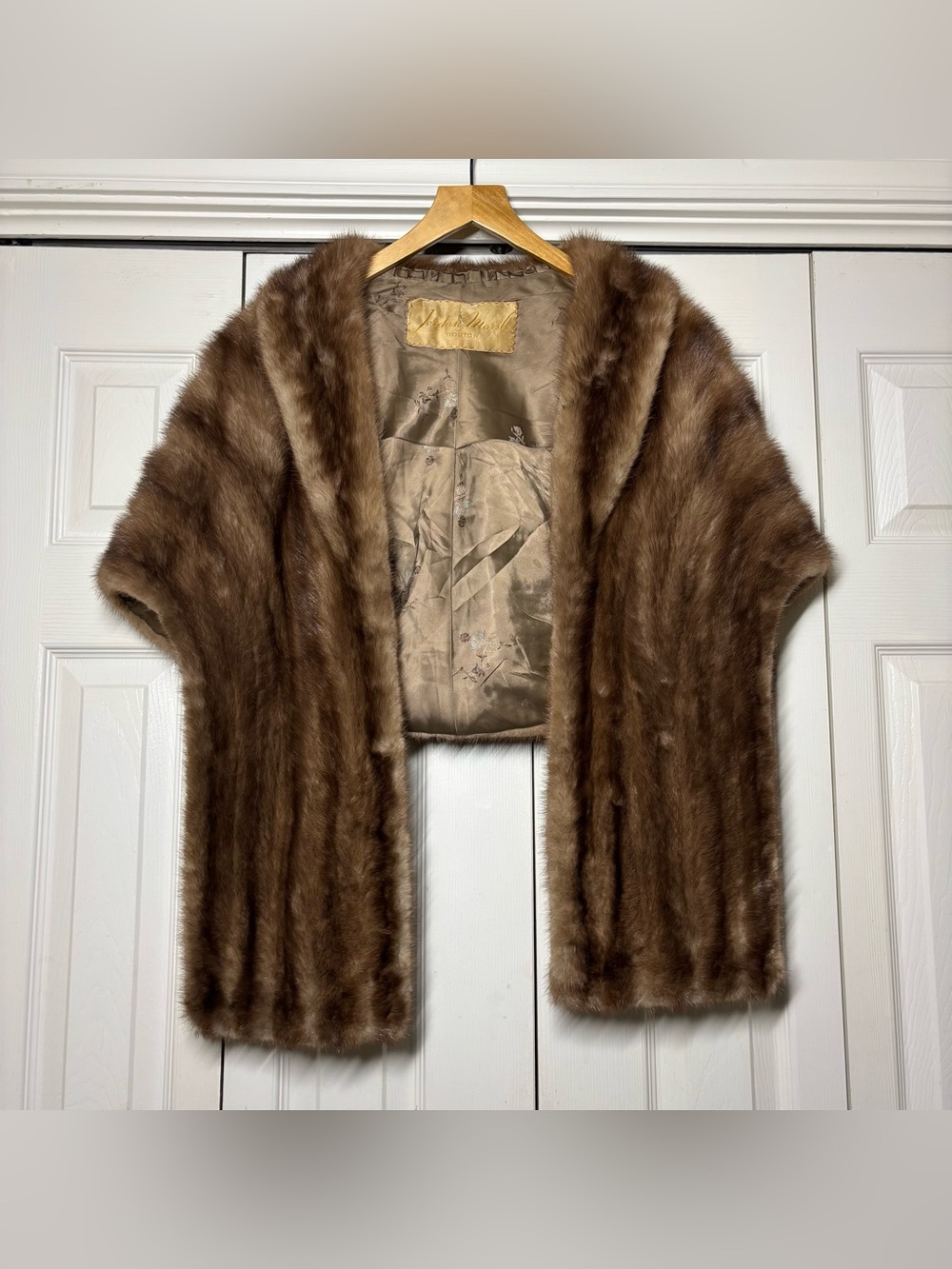 Vintage 50s Jordan Marsh Boston Brown Real Mink Fur Stole Cape Wrap Shawl Monogr